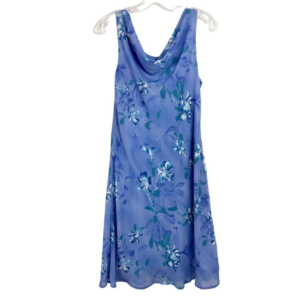 Vintage Y2K 90s Purple Blue Floral Cowl Neck Slip Dress Fairy - Size‎ 10